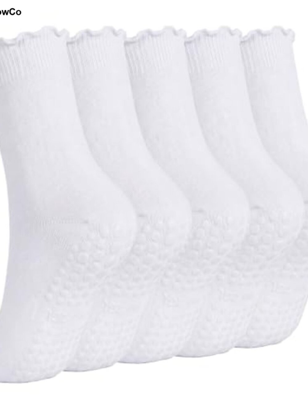 5 Pairs Pilates Grip Socks Lace Trim Mid-Calf Cotton Yoga Socks